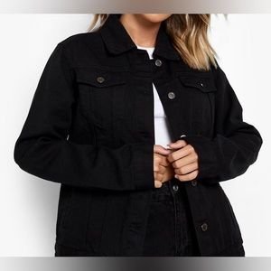 Boohoo black denim raw edge jean jacket in black. Denim is Hot in 2023
